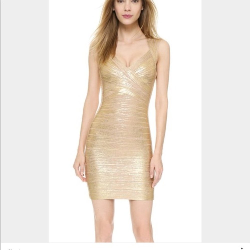 Authentic Gold Herve Leger Cocktail Dress_Medium